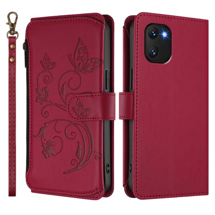 For Umidigi Power 7 / Power 7S Butterfly Love Flower Multi-card Zipper Wallet Leather Phone Case