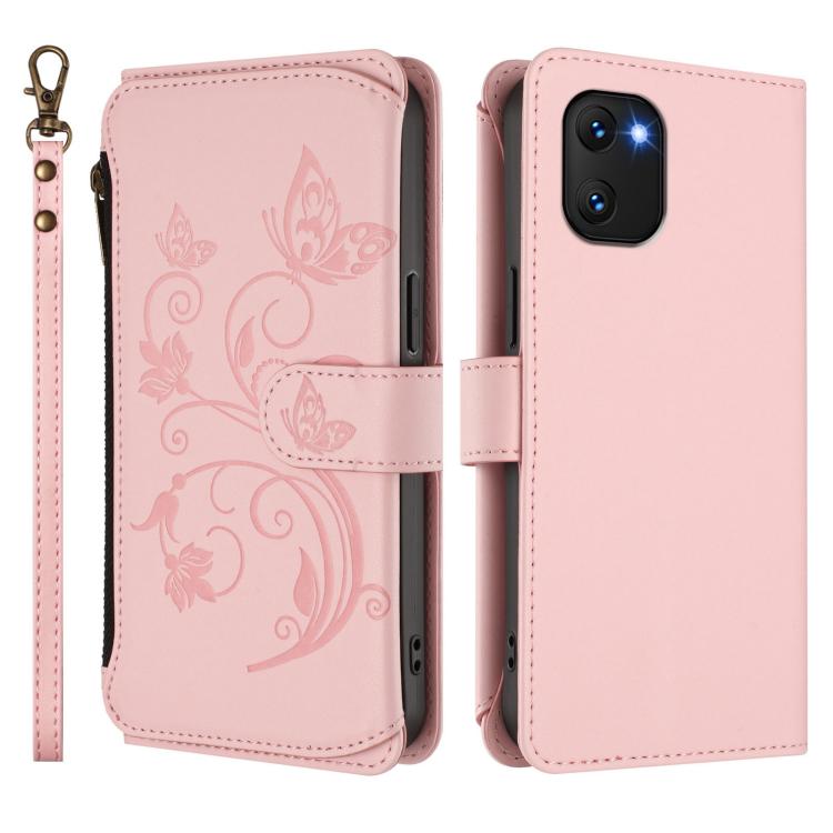 For Umidigi Power 7 / Power 7S Butterfly Love Flower Multi-card Zipper Wallet Leather Phone Case