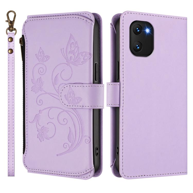 For Umidigi Power 7 / Power 7S Butterfly Love Flower Multi-card Zipper Wallet Leather Phone Case