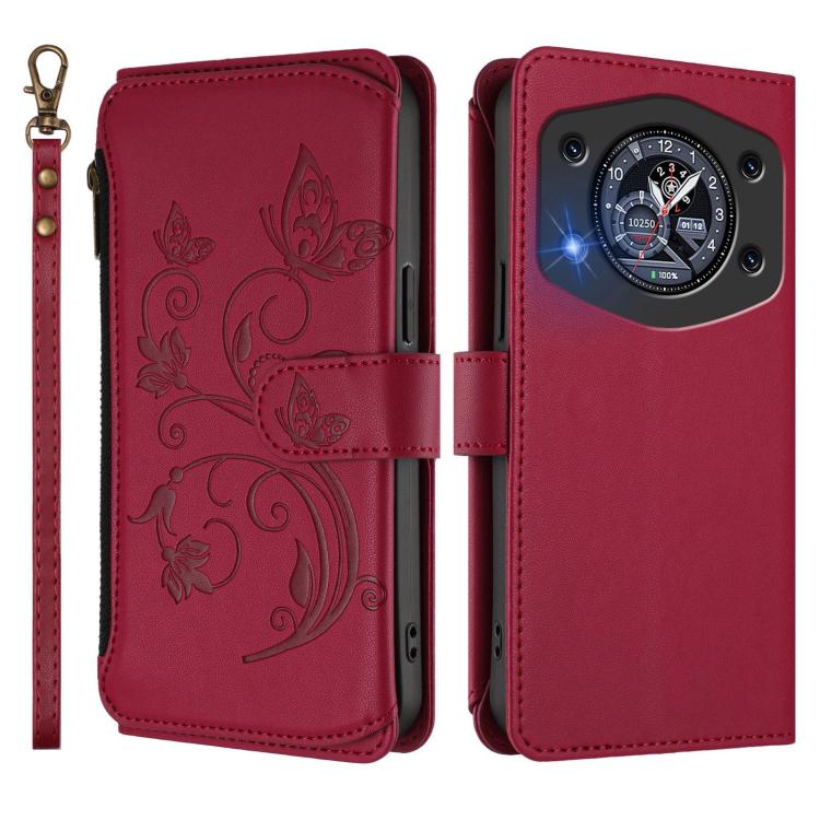 For Cubot A30 Butterfly Love Flower Multi-card Zipper Wallet Leather Phone Case