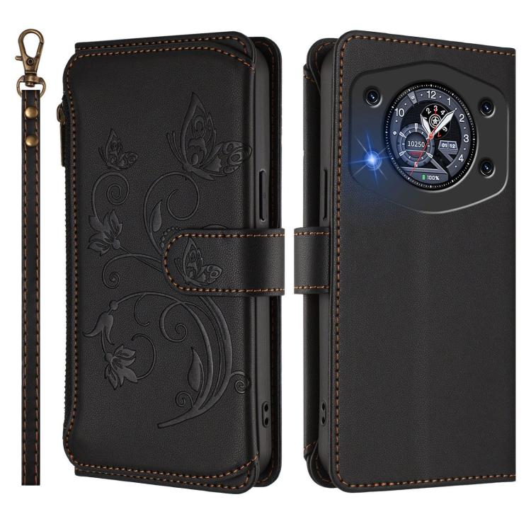 For Cubot A30 Butterfly Love Flower Multi-card Zipper Wallet Leather Phone Case