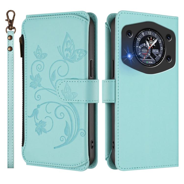 For Cubot A30 Butterfly Love Flower Multi-card Zipper Wallet Leather Phone Case