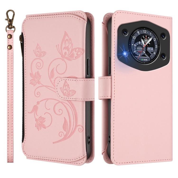 For Cubot A30 Butterfly Love Flower Multi-card Zipper Wallet Leather Phone Case