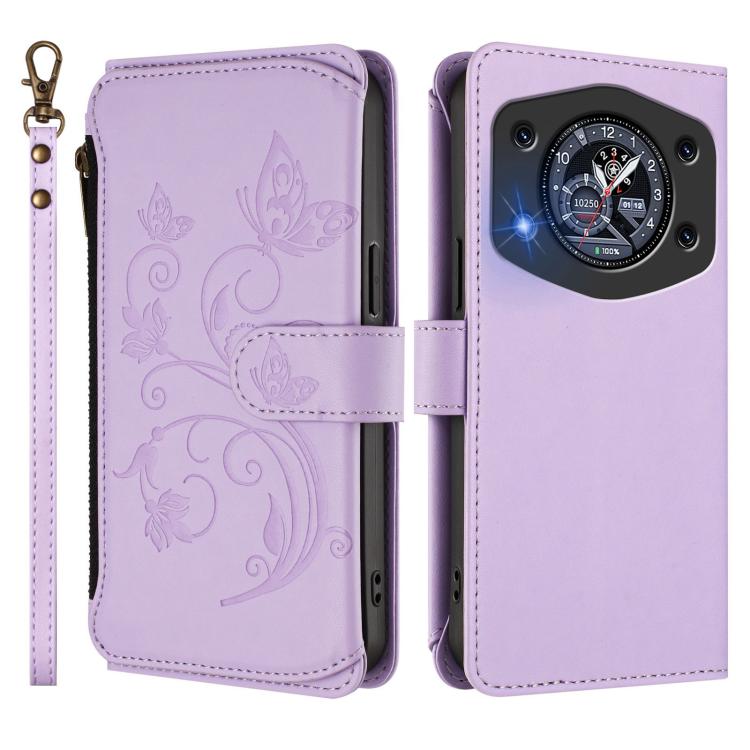 For Cubot A30 Butterfly Love Flower Multi-card Zipper Wallet Leather Phone Case