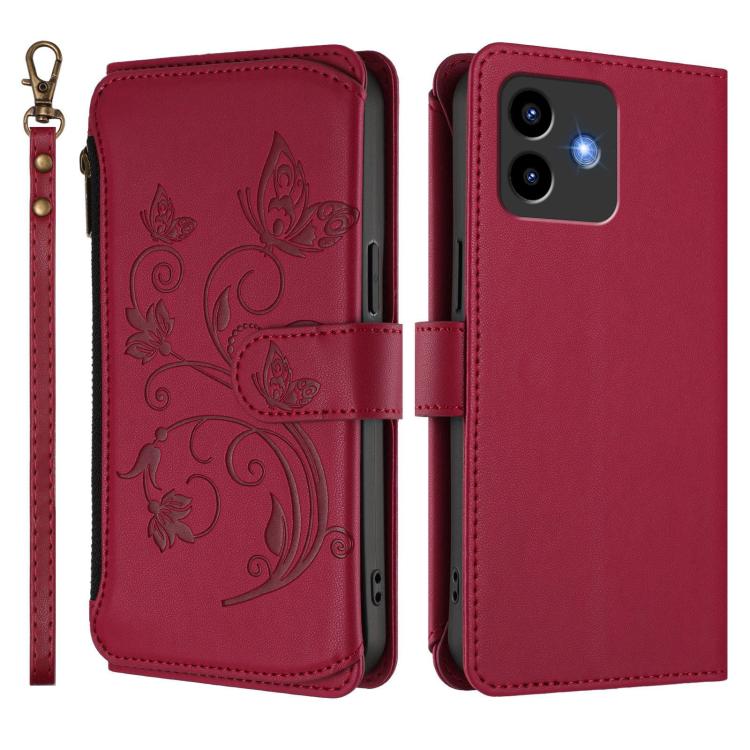 For Cubot Note 40 Butterfly Love Flower Multi-card Zipper Wallet Leather Phone Case