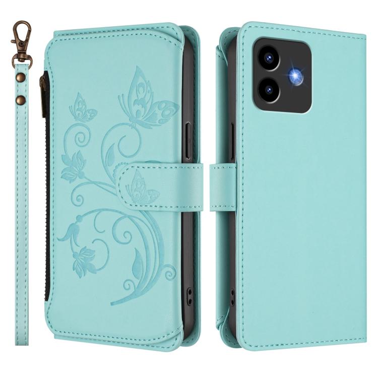 For Cubot Note 40 Butterfly Love Flower Multi-card Zipper Wallet Leather Phone Case