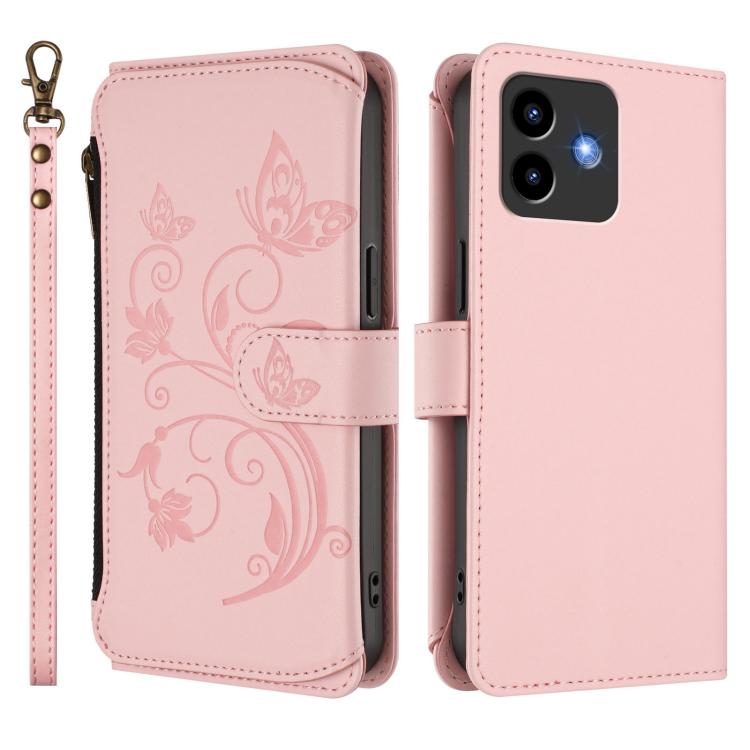 For Cubot Note 40 Butterfly Love Flower Multi-card Zipper Wallet Leather Phone Case