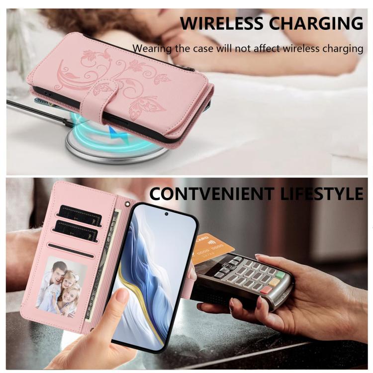 For Cubot Note 40 Butterfly Love Flower Multi-card Zipper Wallet Leather Phone Case
