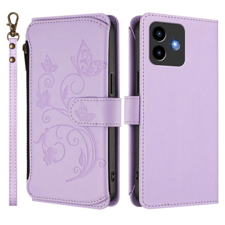 For Cubot Note 40 Butterfly Love Flower Multi-card Zipper Wallet Leather Phone Case