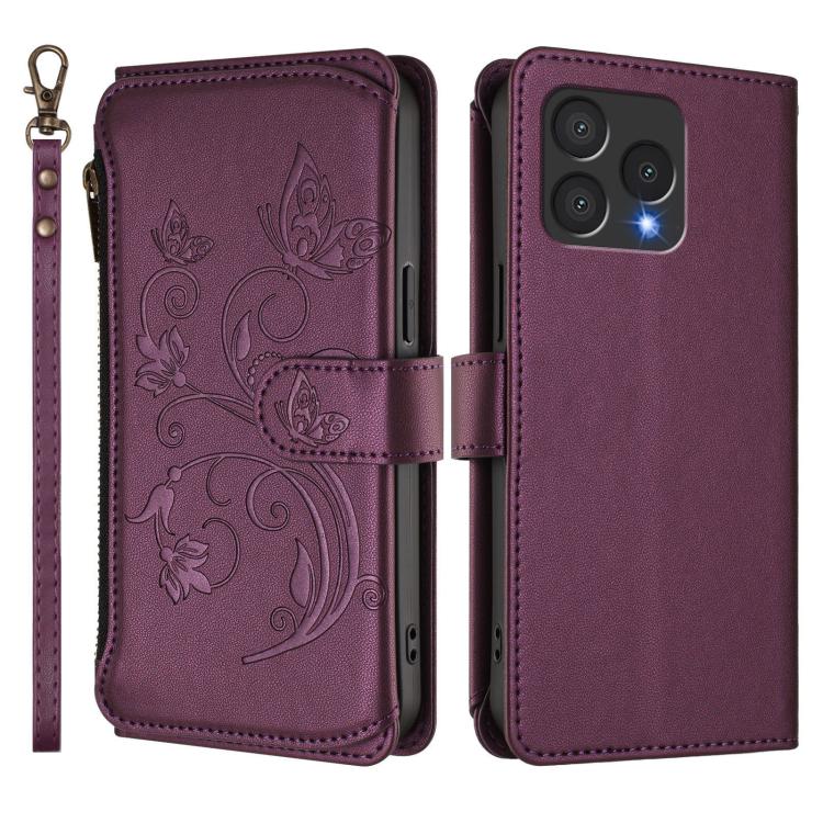 For Cubot A40 Butterfly Love Flower Multi-card Zipper Wallet Leather Phone Case