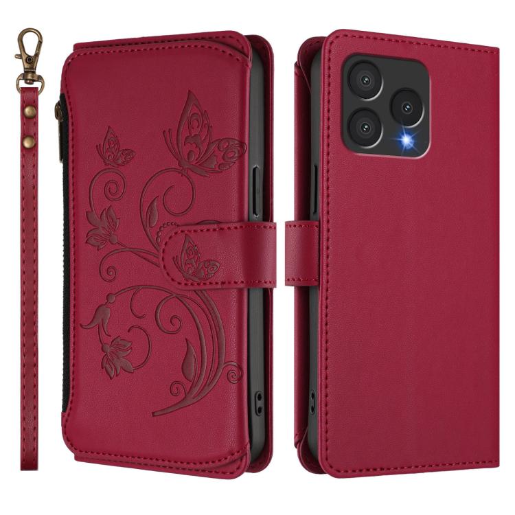 For Cubot A40 Butterfly Love Flower Multi-card Zipper Wallet Leather Phone Case