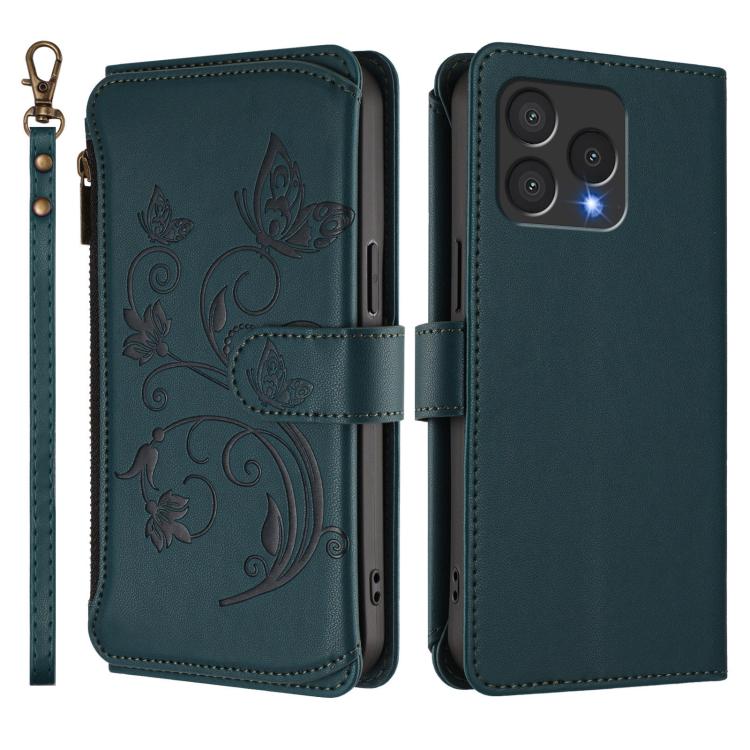 For Cubot A40 Butterfly Love Flower Multi-card Zipper Wallet Leather Phone Case