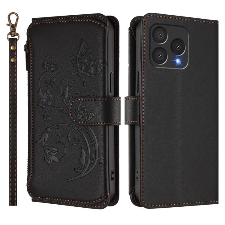 For Cubot A40 Butterfly Love Flower Multi-card Zipper Wallet Leather Phone Case