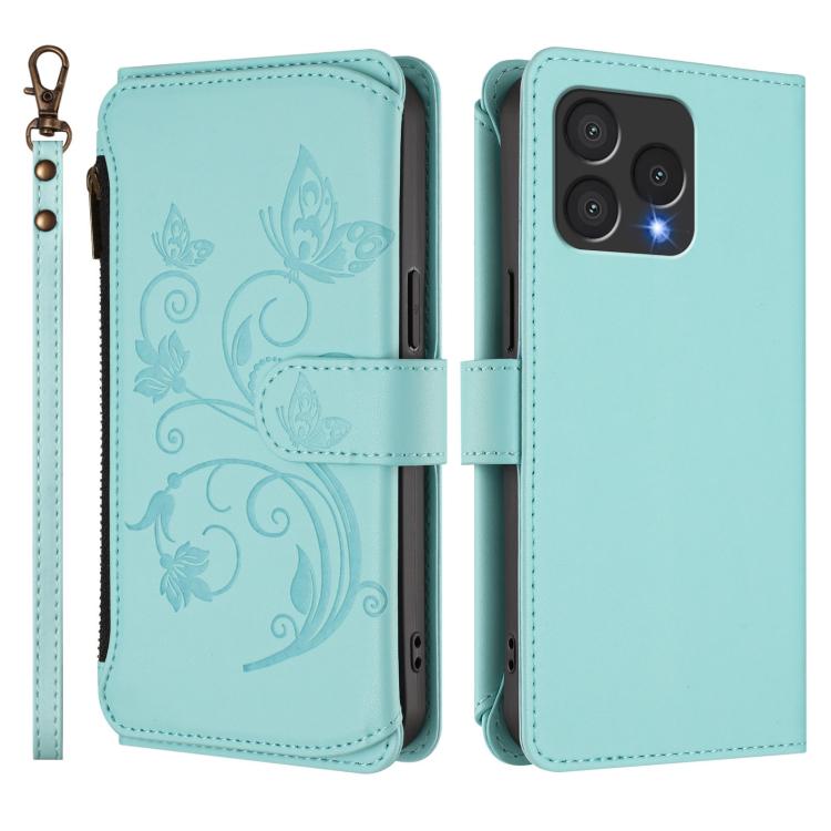 For Cubot A40 Butterfly Love Flower Multi-card Zipper Wallet Leather Phone Case