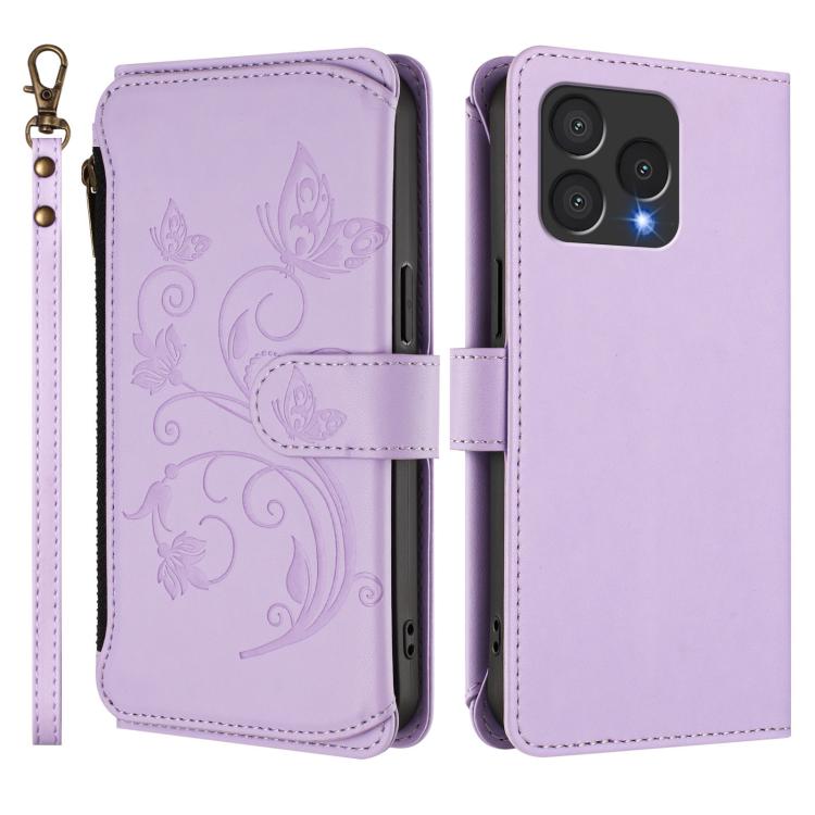 For Cubot A40 Butterfly Love Flower Multi-card Zipper Wallet Leather Phone Case