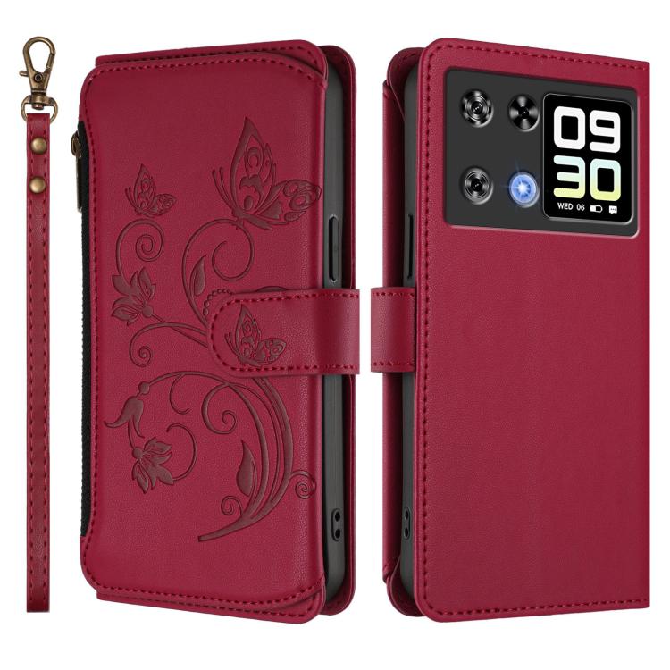 For Cubot P90 Butterfly Love Flower Multi-card Zipper Wallet Leather Phone Case