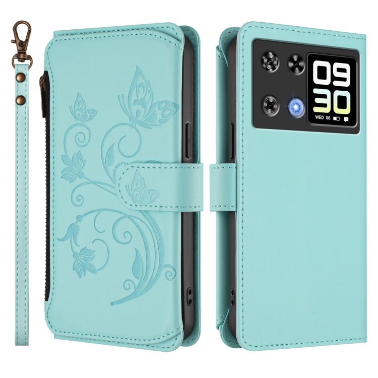 For Cubot P90 Butterfly Love Flower Multi-card Zipper Wallet Leather Phone Case
