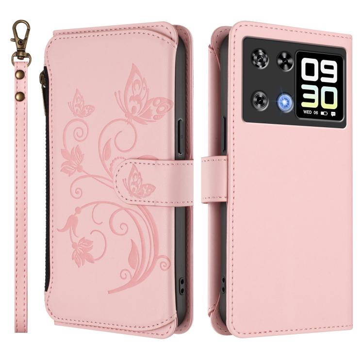 For Cubot P90 Butterfly Love Flower Multi-card Zipper Wallet Leather Phone Case