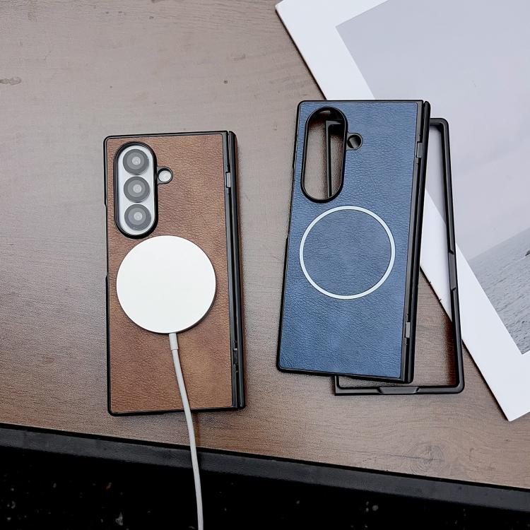 For Samsung Galaxy Z Fold7 Folding Shaft Magsafe Crazy Horse Texture Leather Phone Case