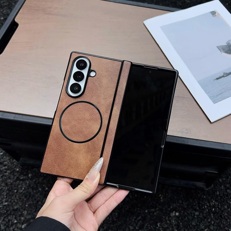 For Samsung Galaxy Z Fold7 Folding Shaft Magsafe Crazy Horse Texture Leather Phone Case