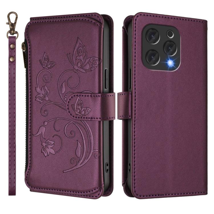 For Doogee N55 / N55 Plus Butterfly Love Flower Multi-card Zipper Wallet Leather Phone Case