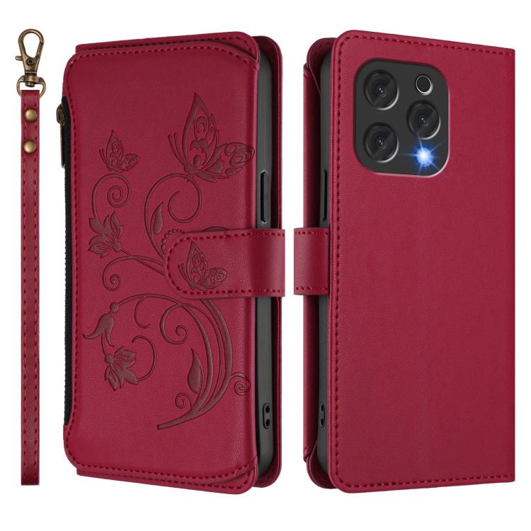 For Doogee N55 / N55 Plus Butterfly Love Flower Multi-card Zipper Wallet Leather Phone Case