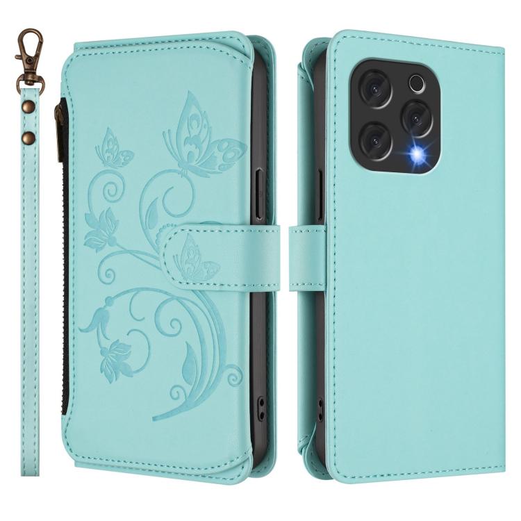 For Doogee N55 / N55 Plus Butterfly Love Flower Multi-card Zipper Wallet Leather Phone Case