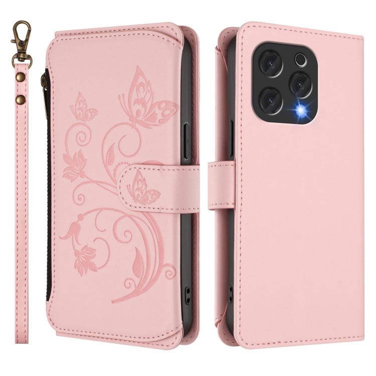 For Doogee N55 / N55 Plus Butterfly Love Flower Multi-card Zipper Wallet Leather Phone Case