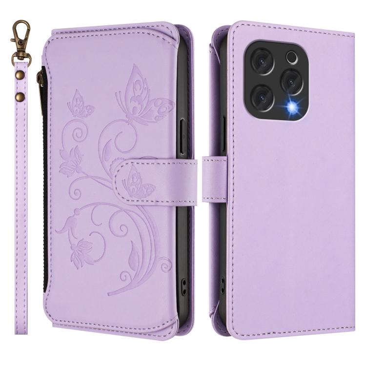 For Doogee N55 / N55 Plus Butterfly Love Flower Multi-card Zipper Wallet Leather Phone Case