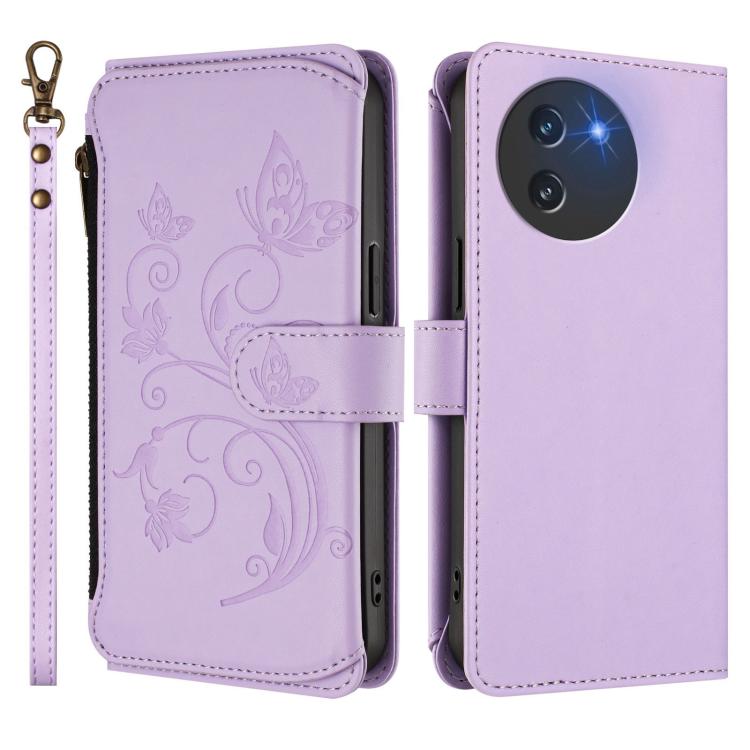For Doogee Note 59 / Note 59 Pro Butterfly Love Flower Multi-card Zipper Wallet Leather Phone Case