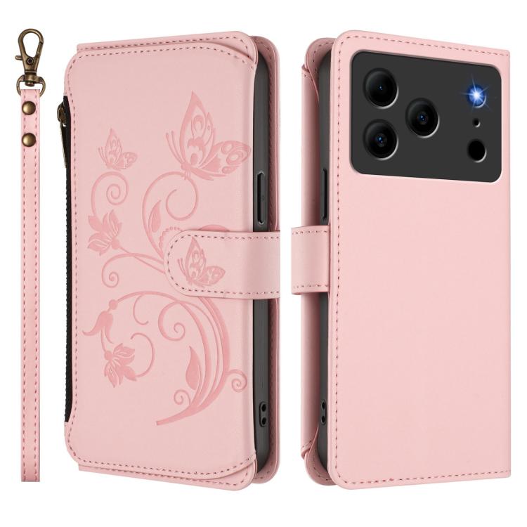 For Doogee Note 56 / Note 56 Pro Butterfly Love Flower Multi-card Zipper Wallet Leather Phone Case