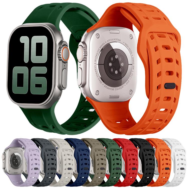 For Apple Watch 46mm / 49mm / 45mm / 44mm Shark Texture Holes Silicone Watch Band
