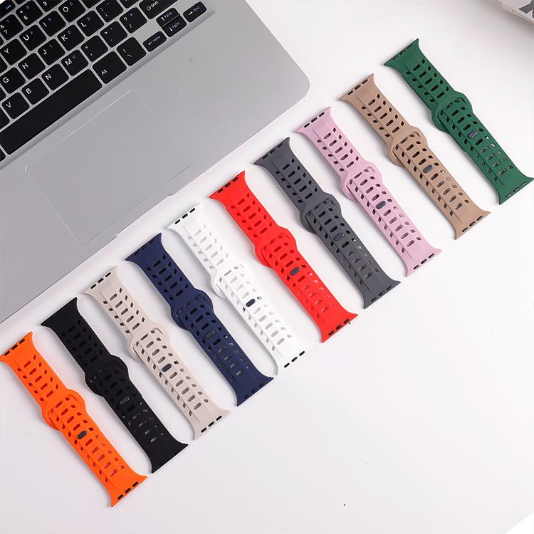 For Apple Watch 46mm / 49mm / 45mm / 44mm Shark Texture Holes Silicone Watch Band