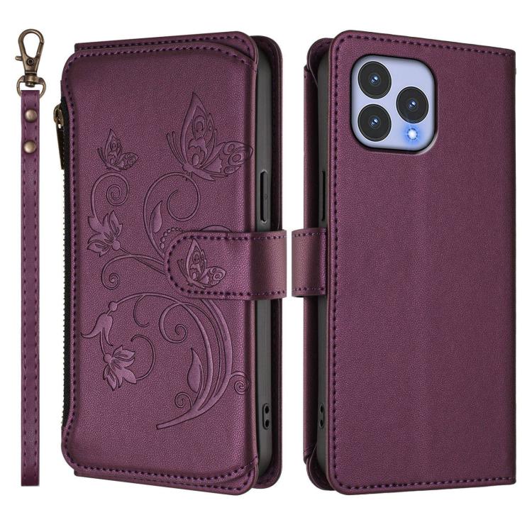 For Wiko T60 / Cubot P80 Butterfly Love Flower Multi-card Zipper Wallet Leather Phone Case