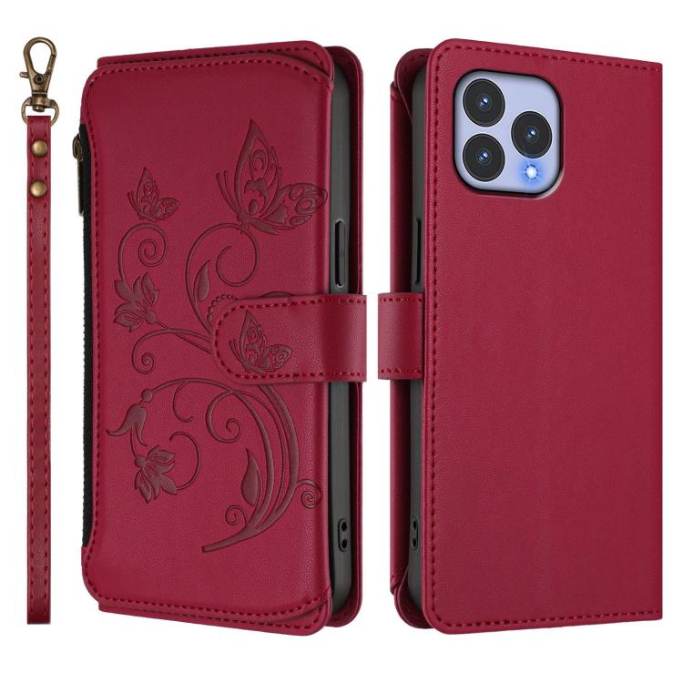 For Wiko T60 / Cubot P80 Butterfly Love Flower Multi-card Zipper Wallet Leather Phone Case