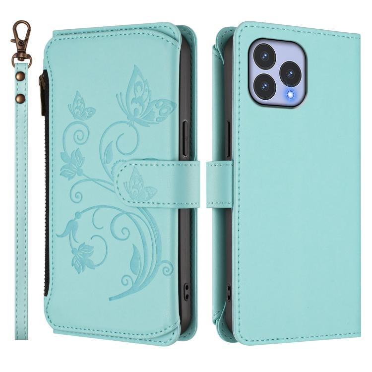 For Wiko T60 / Cubot P80 Butterfly Love Flower Multi-card Zipper Wallet Leather Phone Case