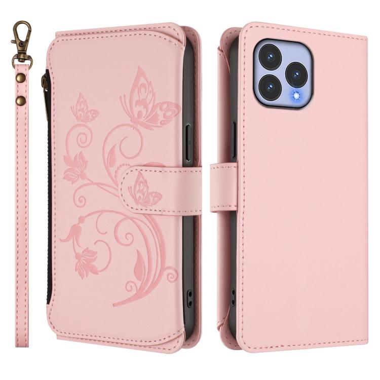 For Wiko T60 / Cubot P80 Butterfly Love Flower Multi-card Zipper Wallet Leather Phone Case