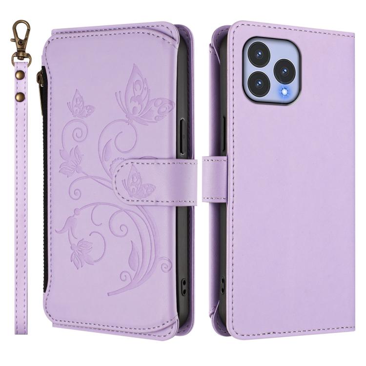 For Wiko T60 / Cubot P80 Butterfly Love Flower Multi-card Zipper Wallet Leather Phone Case