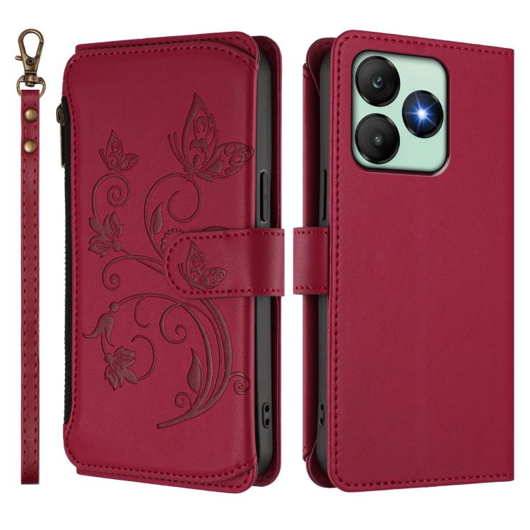 For Wiko T20 Butterfly Love Flower Multi-card Zipper Wallet Leather Phone Case