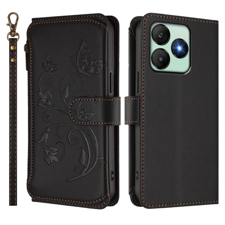 For Wiko T20 Butterfly Love Flower Multi-card Zipper Wallet Leather Phone Case