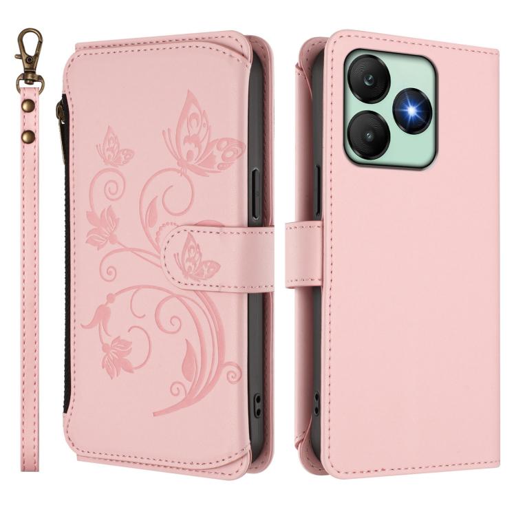For Wiko T20 Butterfly Love Flower Multi-card Zipper Wallet Leather Phone Case