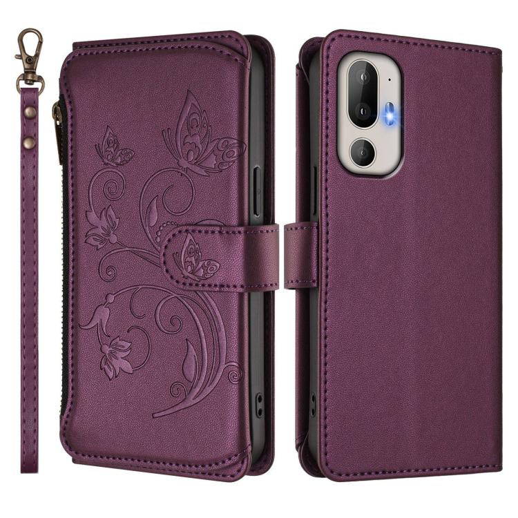 For HTC U24 Pro Butterfly Love Flower Multi-card Zipper Wallet Leather Phone Case