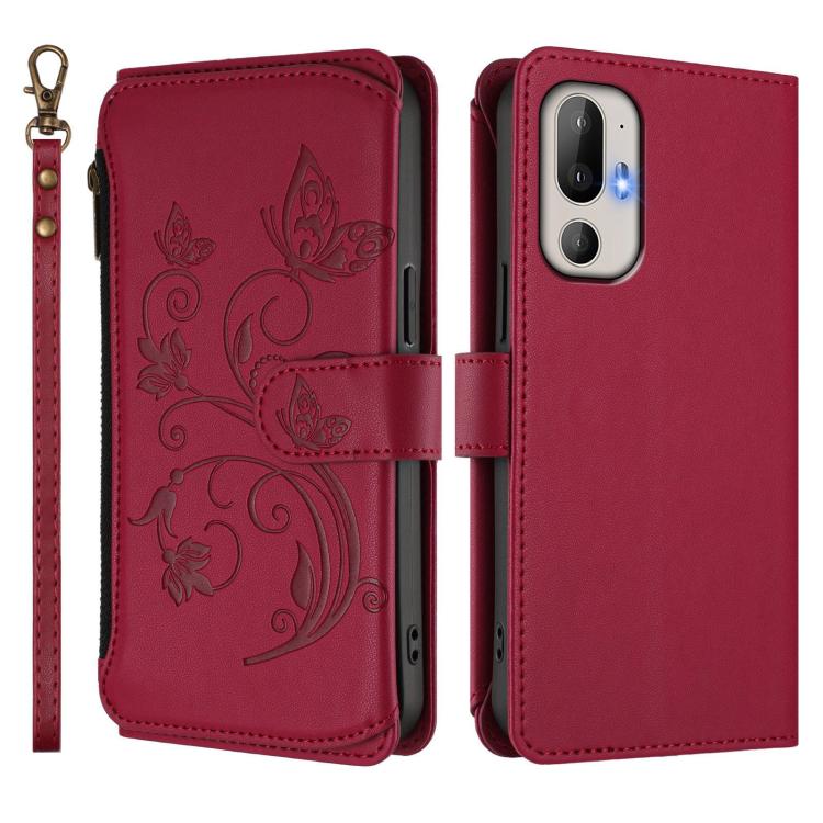 For HTC U24 Pro Butterfly Love Flower Multi-card Zipper Wallet Leather Phone Case