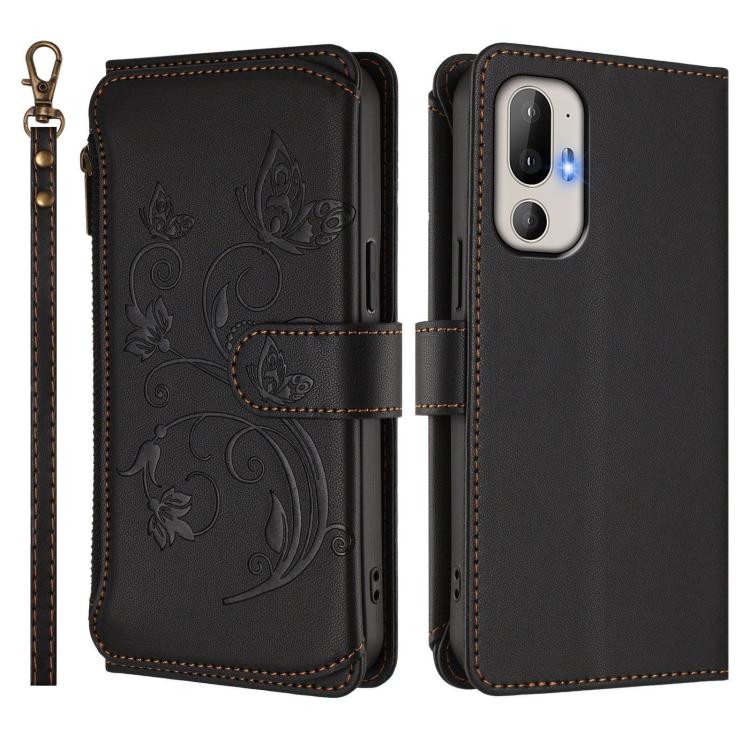 For HTC U24 Pro Butterfly Love Flower Multi-card Zipper Wallet Leather Phone Case