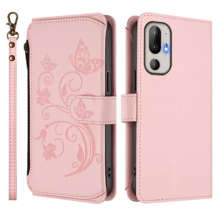 For HTC U24 Pro Butterfly Love Flower Multi-card Zipper Wallet Leather Phone Case