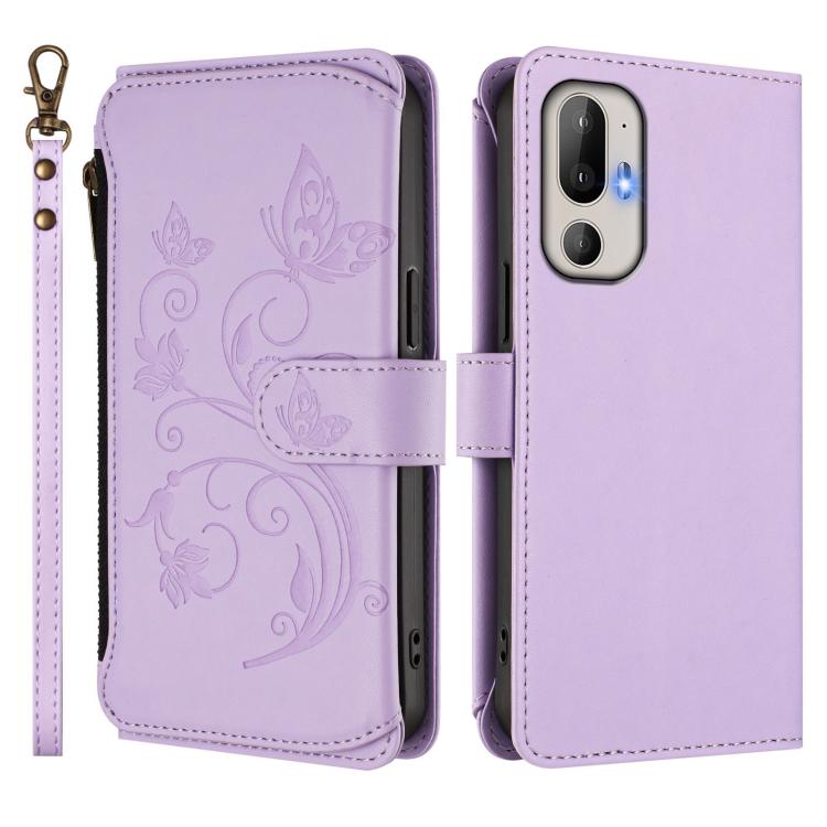 For HTC U24 Pro Butterfly Love Flower Multi-card Zipper Wallet Leather Phone Case