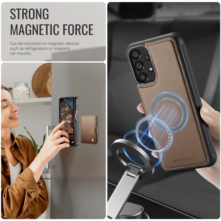 For Samsung Galaxy A13 4G / 5G / A04s JEEHOOD J09 Buckle Card Bag MagSafe Magnetic Style RFID Leather Phone Case