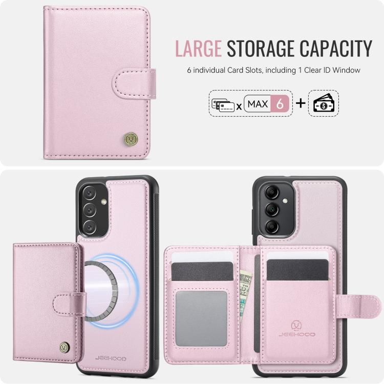 For Samsung Galaxy A14 4G / 5G / M44 5G JEEHOOD J09 Buckle Card Bag MagSafe Magnetic Style RFID Leather Phone Case