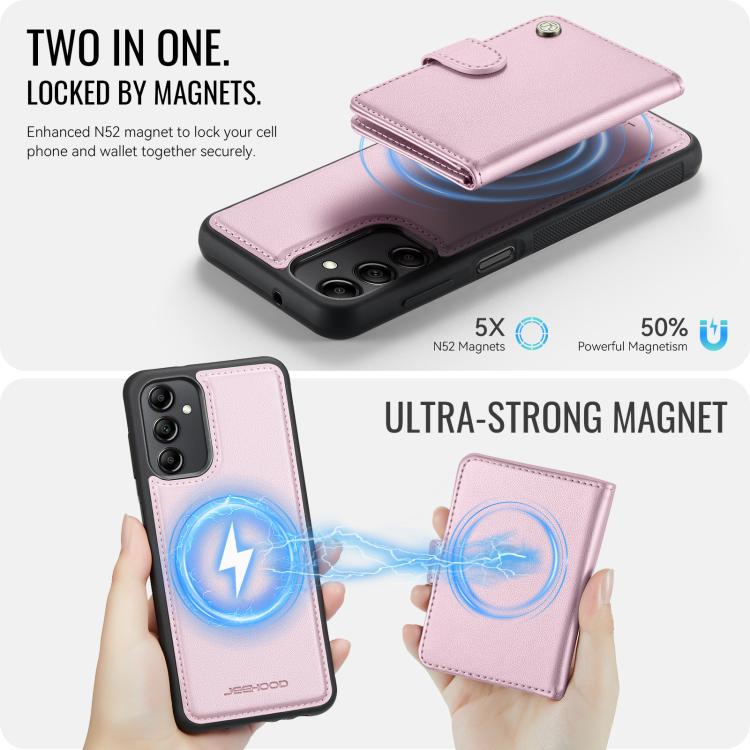For Samsung Galaxy A14 4G / 5G / M44 5G JEEHOOD J09 Buckle Card Bag MagSafe Magnetic Style RFID Leather Phone Case