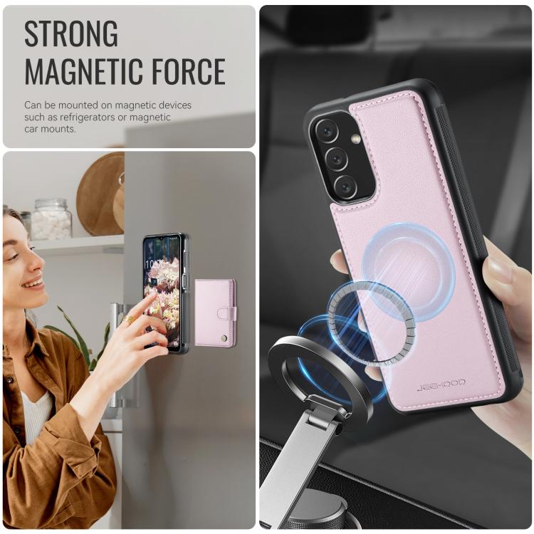 For Samsung Galaxy A14 4G / 5G / M44 5G JEEHOOD J09 Buckle Card Bag MagSafe Magnetic Style RFID Leather Phone Case